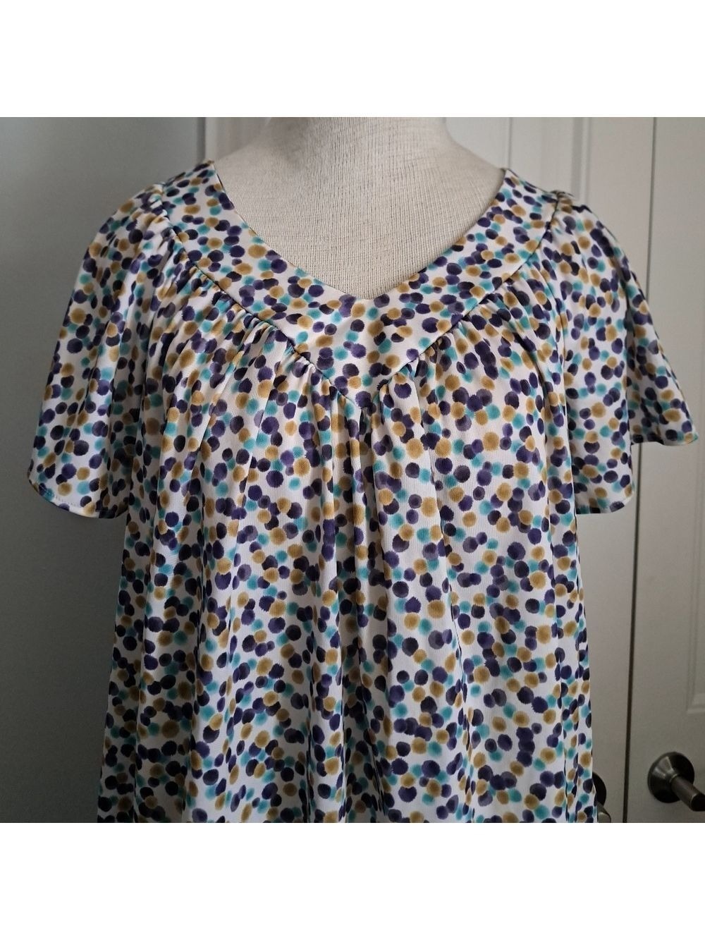 VTG WHITESTAG sleepwear polka dot short gown lounger side pockets lightweight S